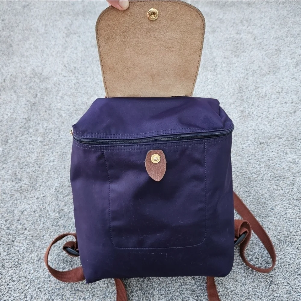 Longchamp Le Pliage Nylon Foldable Original Backpack Purple Brown 1011667